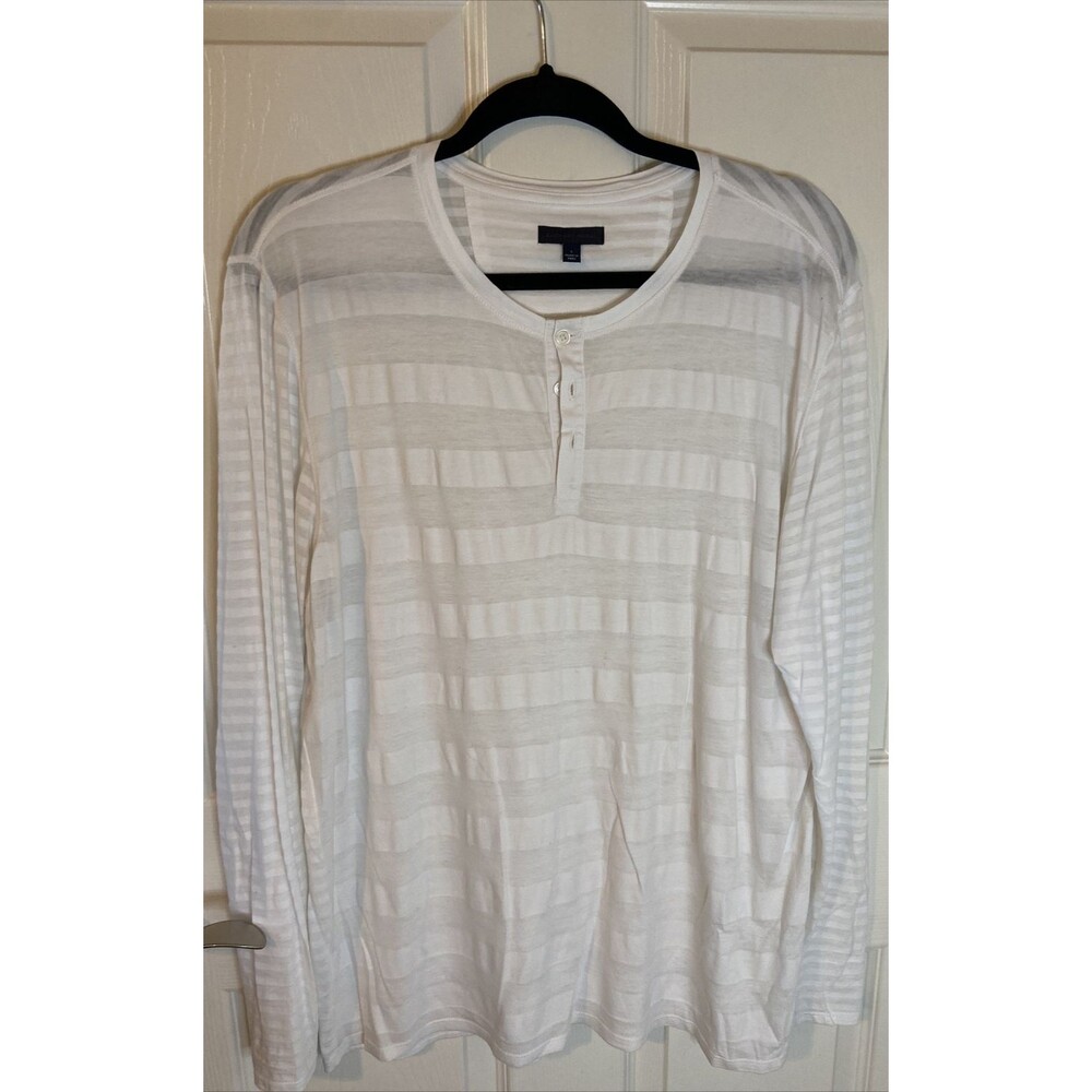 Zachary Prell Shirt Men's Henley White Long Sleeve Striped Tee Lightweight, L